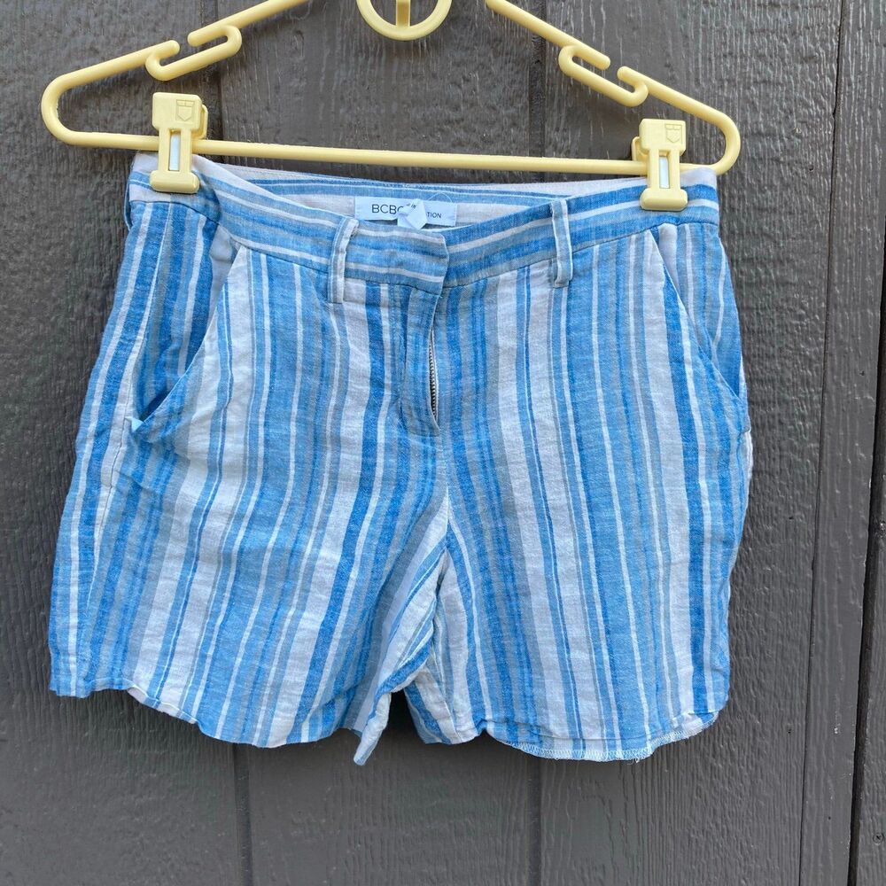 bcbgeneration blue stripes linen and cotton top and shorts women’s size XS - Picture 5 of 6
